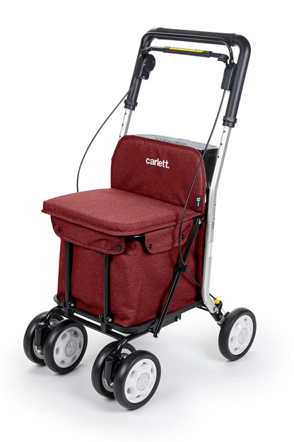 Carlett - Lett800 Comfort Move | Shopping Trolley | 4-Wheel Folding Shopping Cart | Class I Medical Device | Detachable Bag 29 l/15 kg | Rollator with Seat | Storage Compartment | Red.