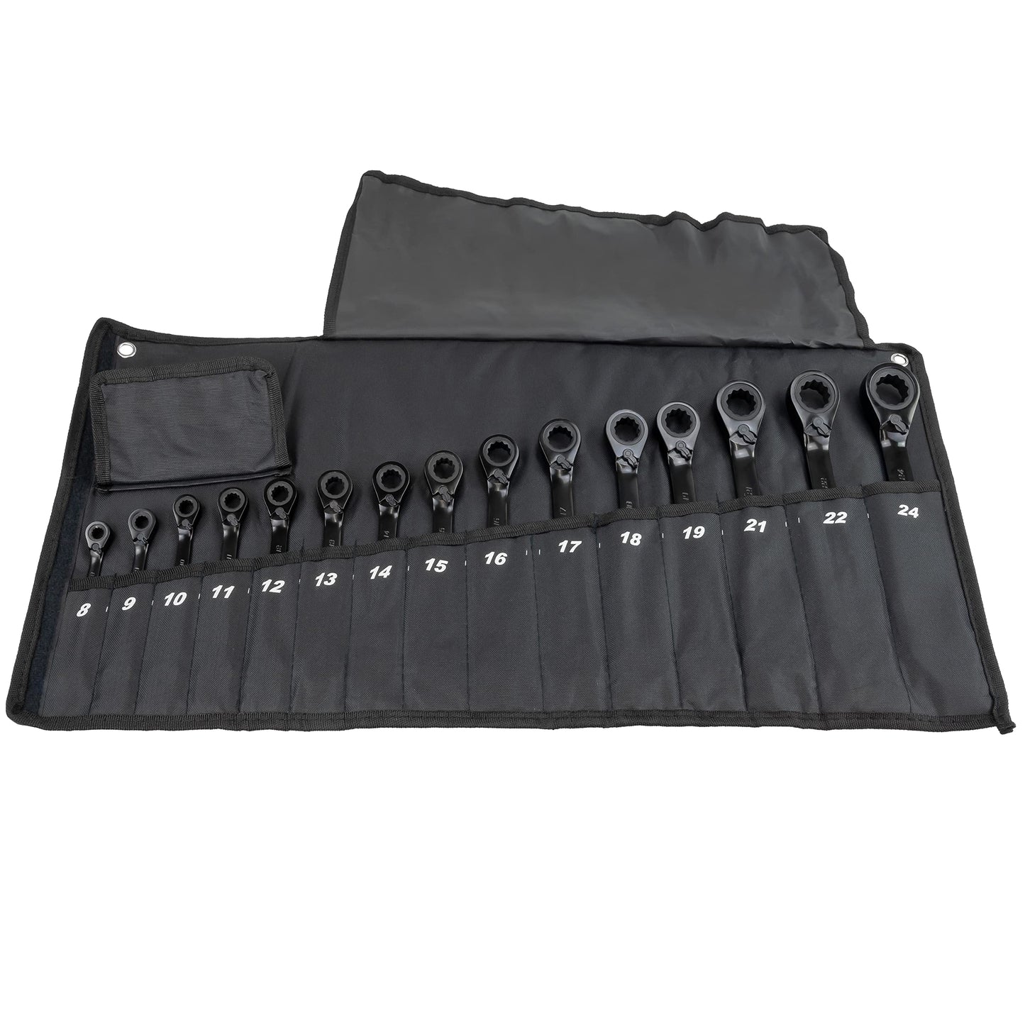 HASKYY 15-piece ring ratchet wrench set I Set 8-24 mm I BLACK I Ring combination wrench with ratchet set