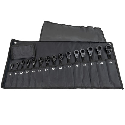 HASKYY 15-piece ring ratchet wrench set I Set 8-24 mm I BLACK I Ring combination wrench with ratchet set