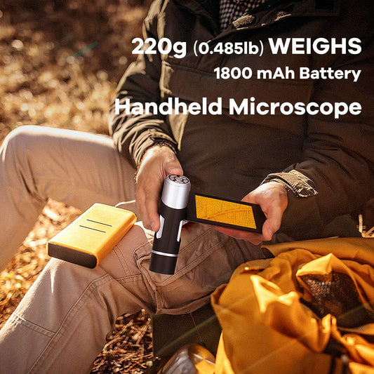 Andonstar AD203 Portable Handheld Digital Microscope, Pocket Microscope with 4-inch screen for kids and adults, Black metal bracket, USB coin microscope, supports PC.
