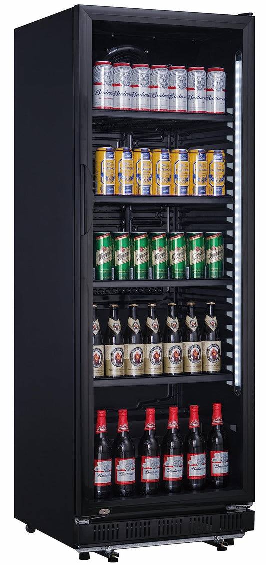 Beverage cooler bottle cooler black 360L with glass door lockable LED lighting 0° to +10°C 5 adjustable shelves