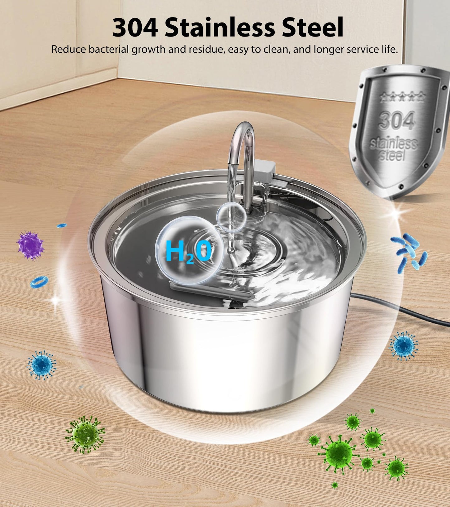 TOMXCUTE Cat Drinking Fountain 3.2L Stainless Steel Cat Fountain Waterfall for Cat Small Dogs, Faucet Design, Dishwasher Safe, with 1 Sponge and 3 Charcoal Filters