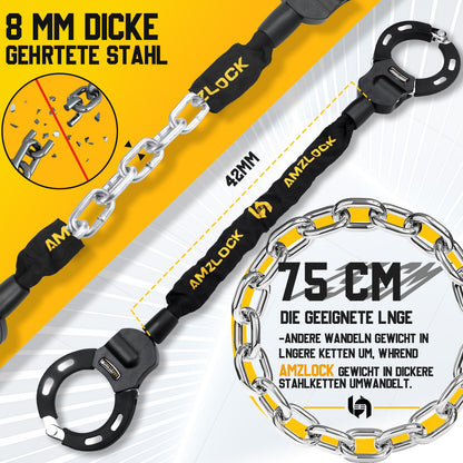 AMZLOCK E-Scooter lock with bag, handcuff lock for E-Scooters, 8mm thick chain lock