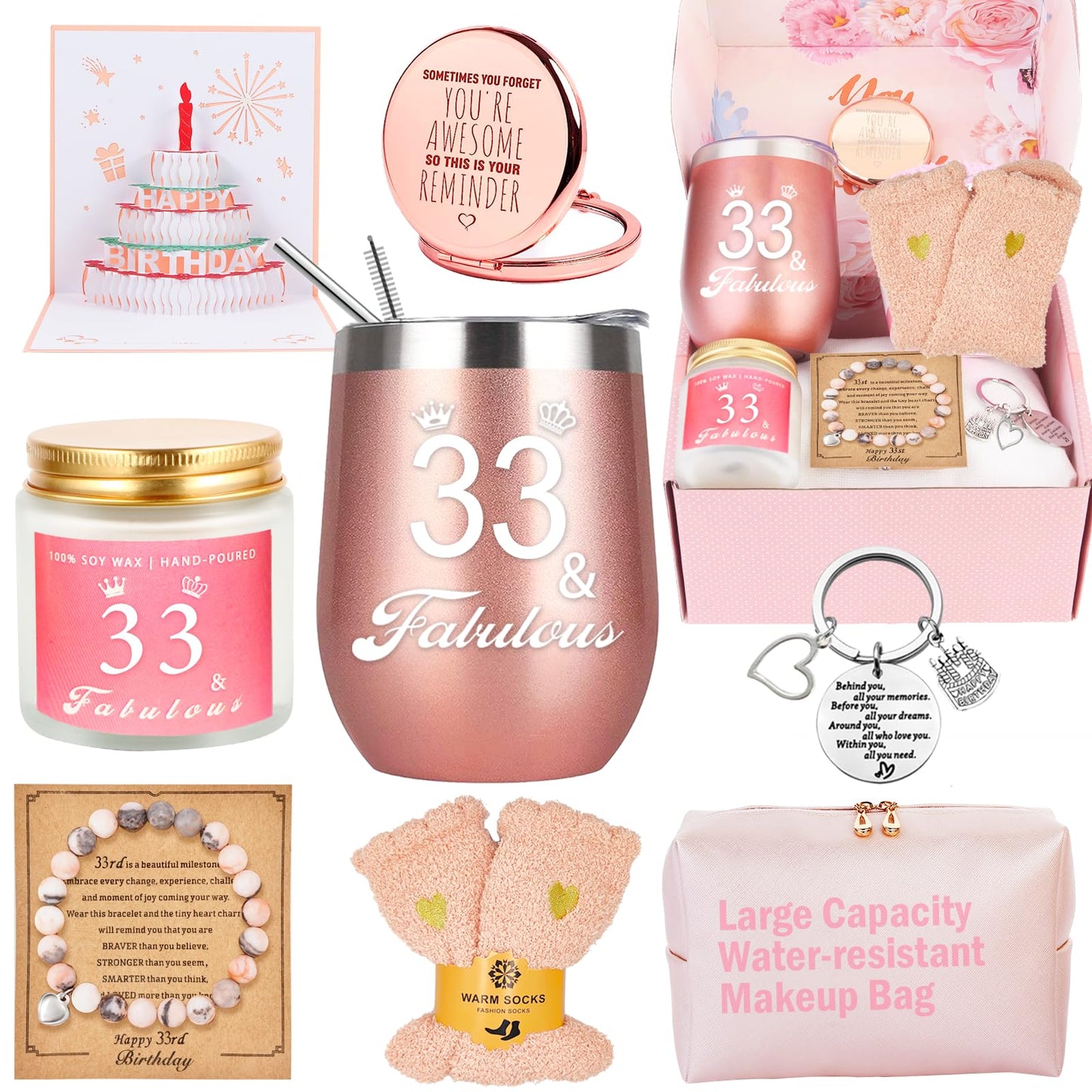 Awfrky Gifts for 33 year old women, 33rd birthday gift for women, Funny gift set for 33 year old woman aunt mom sister girlfriend niece friend wife