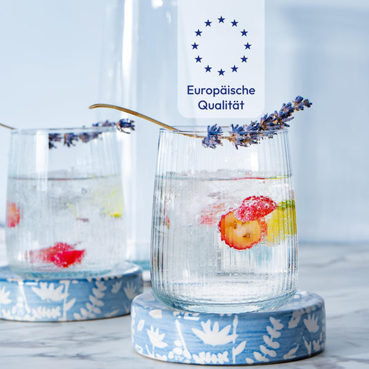Concept Ribbed Glasses Set of 6, 320ml drinking glasses, dishwasher safe water glasses