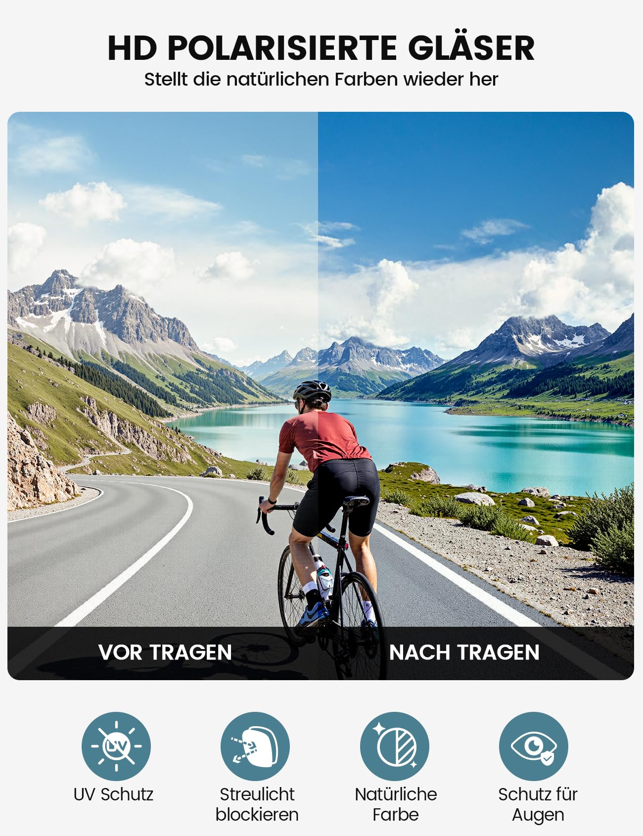 Lamicall Quick Glasses Men, Cycling Glasses Women - [24g TR-90 Super Light] Polarized Sports Glasses Running Glasses with Adjustable Nosepad & Temples, UV400 Sports Sunglasses for Biking/Ebike/Running