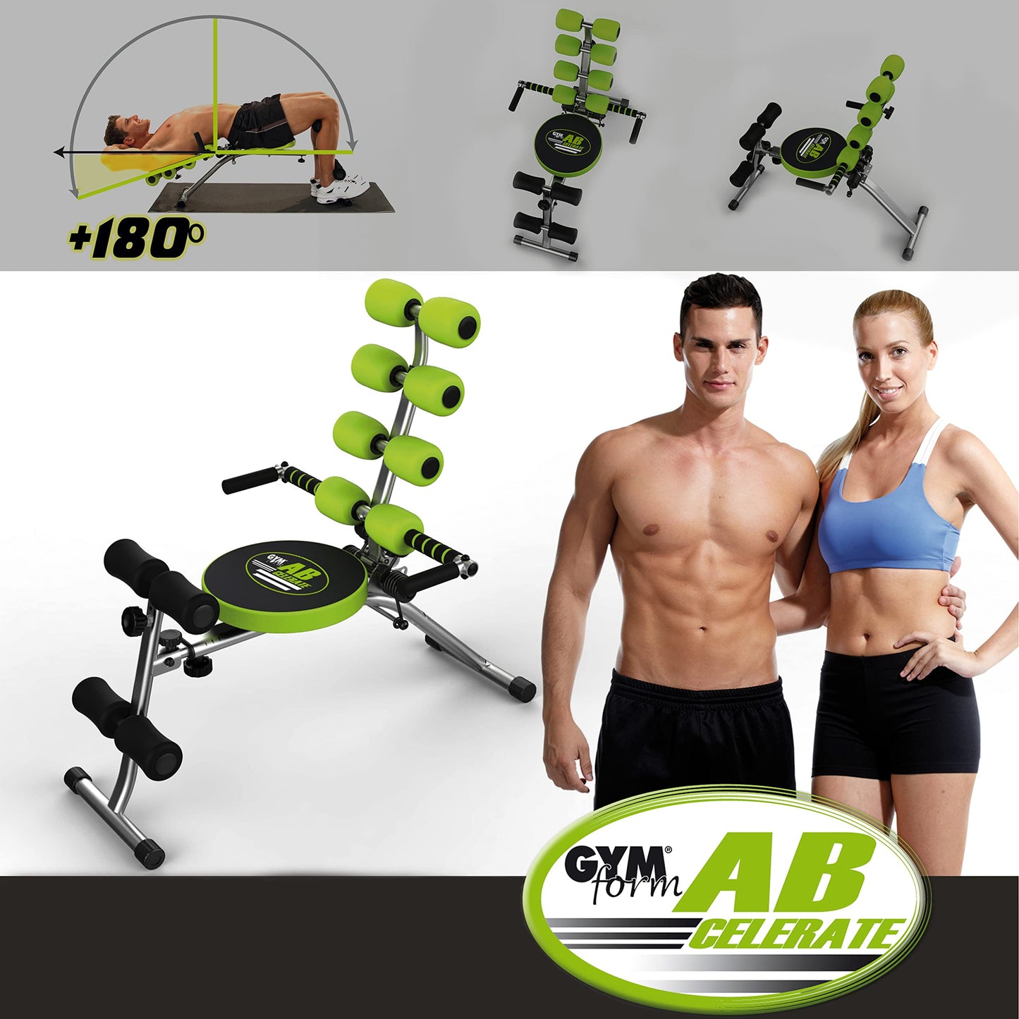 Abdominal trainer equipment for full-body workout, Gymform Ab Celerate, suitable for all ages up to 120 kg, 6 exercises target your entire core + cardiovascular training.