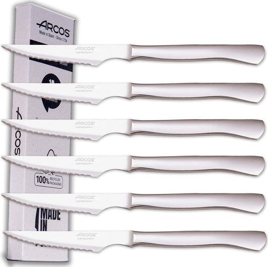 Arcos Meat Knife Set | 6 pieces | Steak knife Brand Arcos | Stainless steel cutlery | Blade 110 mm | Monoblock handle | Dishwasher safe | environmentally friendly packaging