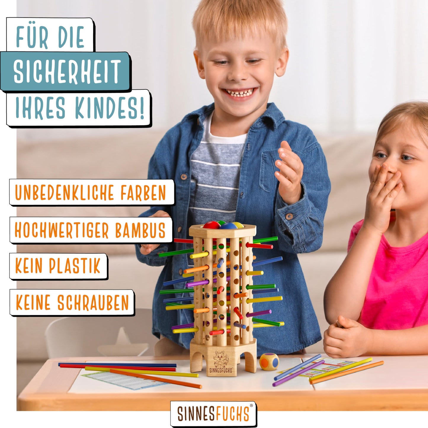 SENSESFOX® Color Learning Tower - FSC® 100% - Montessori toy from 3 years - wooden toy with educational value - learning games from 3 years - children's color stick wooden game - children's games from 4 years