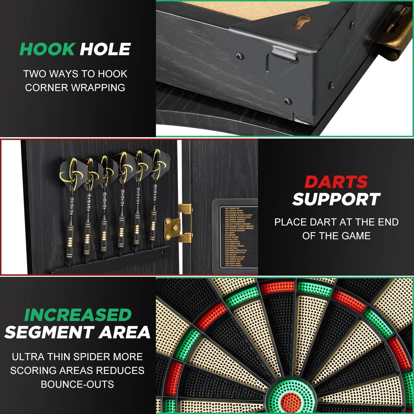 Brovamo dartboard, Decorative dartboard cabinet set [12*soft tip darts], Electronic dartboard, Wooden cabinet doors with integrated scoreboard [black]