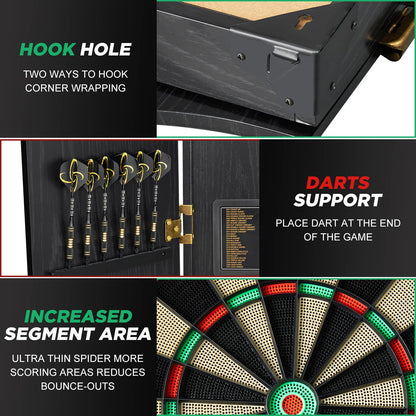 Brovamo dartboard, Decorative dartboard cabinet set [12*soft tip darts], Electronic dartboard, Wooden cabinet doors with integrated scoreboard [black]