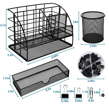 Casavibe updated desk organizer and accessories, multifunctional mesh desk organizer with 6 compartments + pen holder, 72 accessories, office supply organizer with drawer, for office.