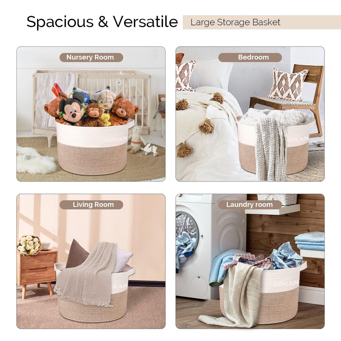 GOCAN XXXL storage basket large laundry basket D55XH35cm laundry collector storage basket for pillows basket braided baskets with handles for children's room jute basket