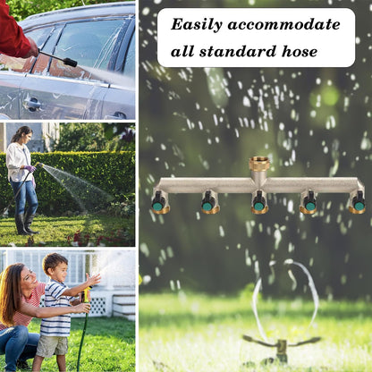 Brass water connection splitter 5-way splitter water 3/4 inch for 5 devices/garden hoses, hose splitter faucet splitter with ball valve for adjusting and shutting off water flow.