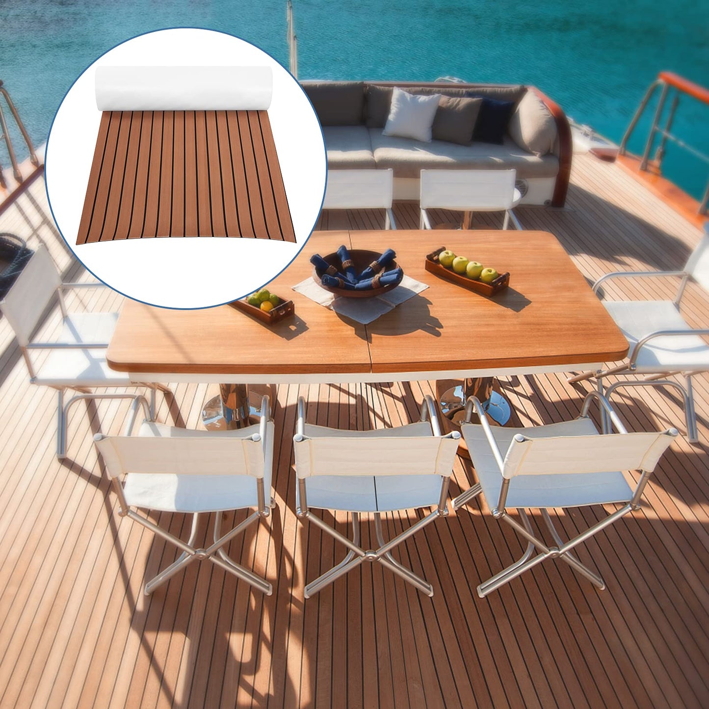 Enjoyable Teak Wood Boat Flooring, Eva Marine Non-Slip Mat Floor Covering for Boats, Self-Adhesive Floor Non-Slip Mat Marine Non-Slip Deck Carpet for Yachts Cars 240 x 90 x 0.6 cm