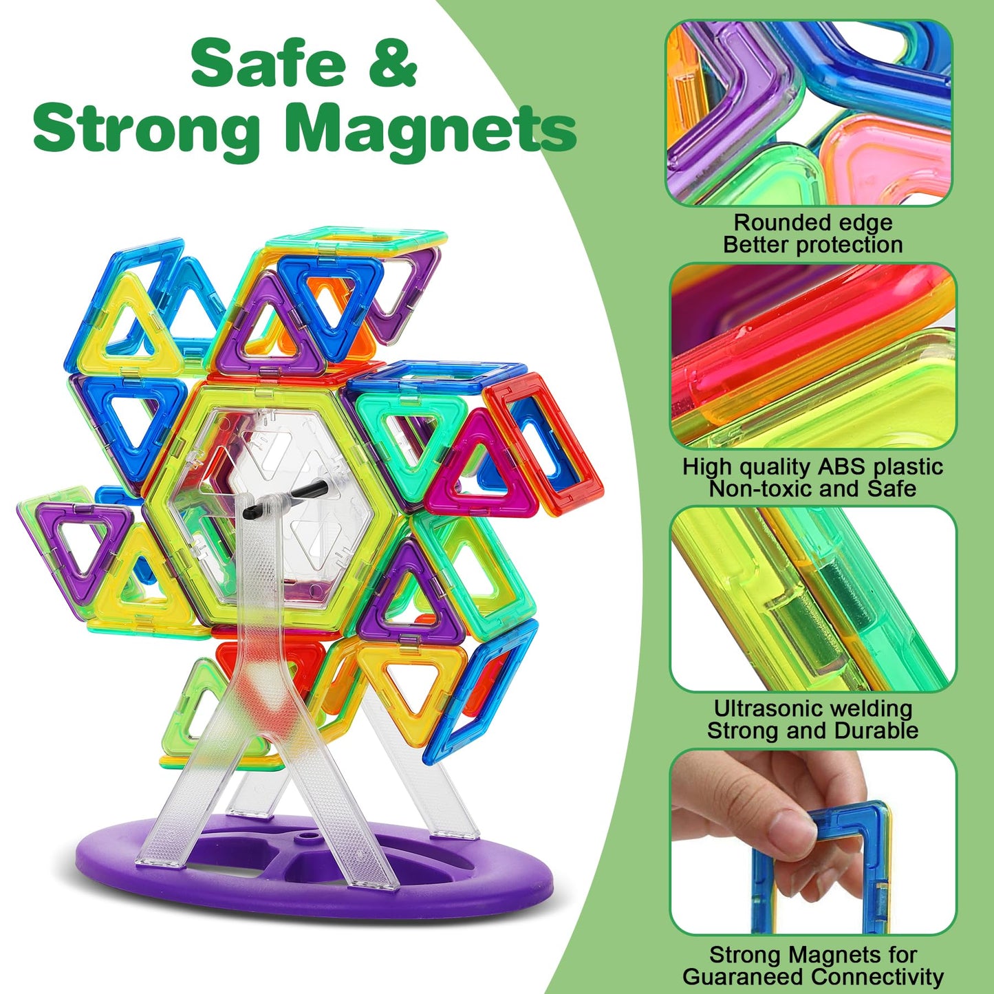 COOLJOY Magnetic Building Blocks Set, Magnetic Building Blocks Educational Gift for Kids, Magnetic Building Blocks Car Toy (117PCS)