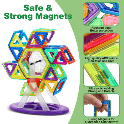 COOLJOY Magnetic Building Blocks Set, Magnetic Building Blocks Educational Gift for Kids, Magnetic Building Blocks Car Toy (117PCS)