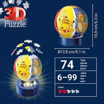 Ravensburger 3D Puzzle 11547 - Night Light Puzzle-Ball Pokémon - for Pokémon fans aged 6 and up, LED bedside lamp with clap switch