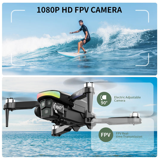 Drone with camera for kids & beginners, LED Strip 1080P HD dual camera, 90° adjustable, optical flow positioning, modular battery, app remote control, one-key takeoff/landing, for boys & girls, carrying case.