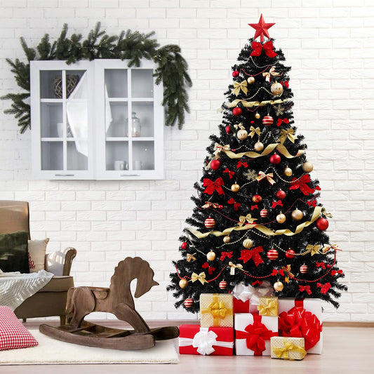 SALCAR Artificial Christmas Tree 180 cm Black, Artificial Pine Tree with Gloves and Metal Stand, Christmas Trees as Indoor Christmas Decorations