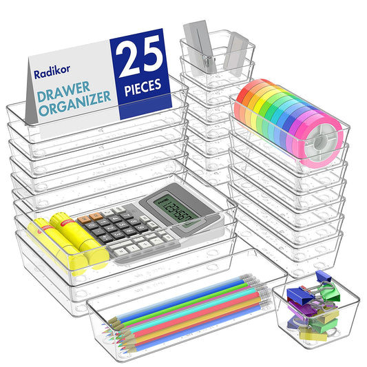 Radikor Drawer Insert Drawer Organizer - 25 Pieces Vanity Organizer in 4 Sizes, Drawer Organizer, Make Up Organizer, Drawer Storage System for Desk, Office, Kitchen, Bathroom