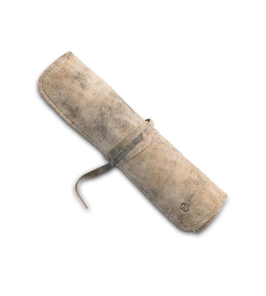 Angus Stoke knife bag Chef knives - Premium Leather Chef knife roll large - Knife bag for chefs - Chef bag Noah (Beige-Antique)