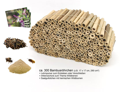 action green MEGAPACK Bamboo tubes Insect hotel Craft supplies approx. 300 nesting tubes 10cm + 300g clay powder & more! for wild bees & solitary wasps