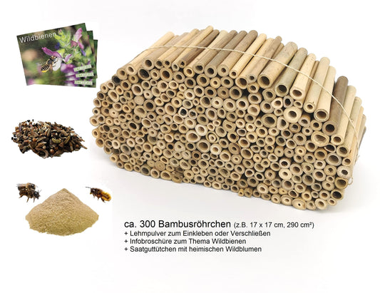 action green MEGAPACK Bamboo tubes Insect hotel Craft supplies approx. 300 nesting tubes 10cm + 300g clay powder & more! for wild bees & solitary wasps