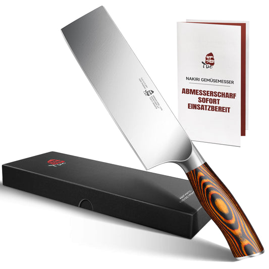 TUO Nakiri Knife Japanese Kitchen Knife 6.5-inch German Stainless Steel Cooking Knife with Pakkawood Handle - Fiery Phoenix Series