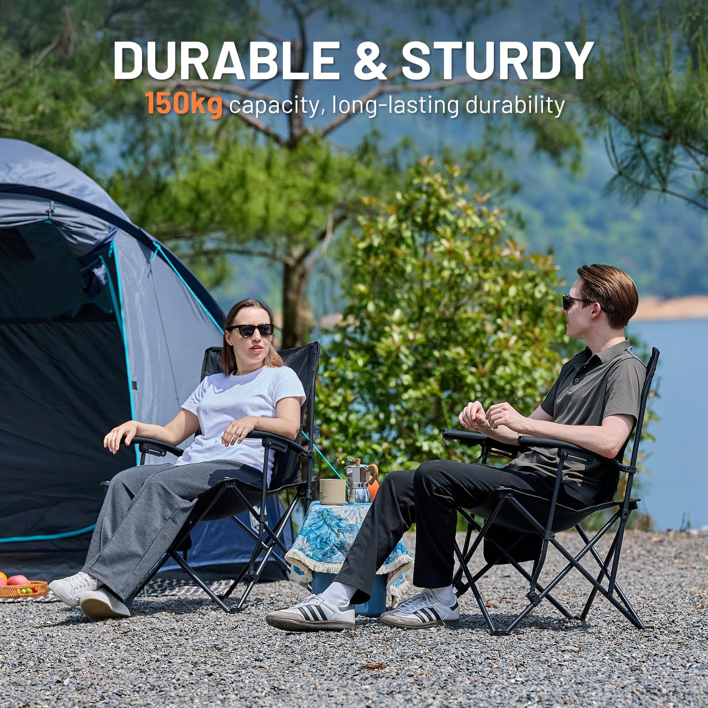 TIMBER RIDGE Folding Camping Chair Lightweight Portable Chair 150kg Capacity High Back and Mesh Back Outdoor Comfortable, Portable Beach Chair for Festival, Fishing, Garden, Picnic, Dining Area
