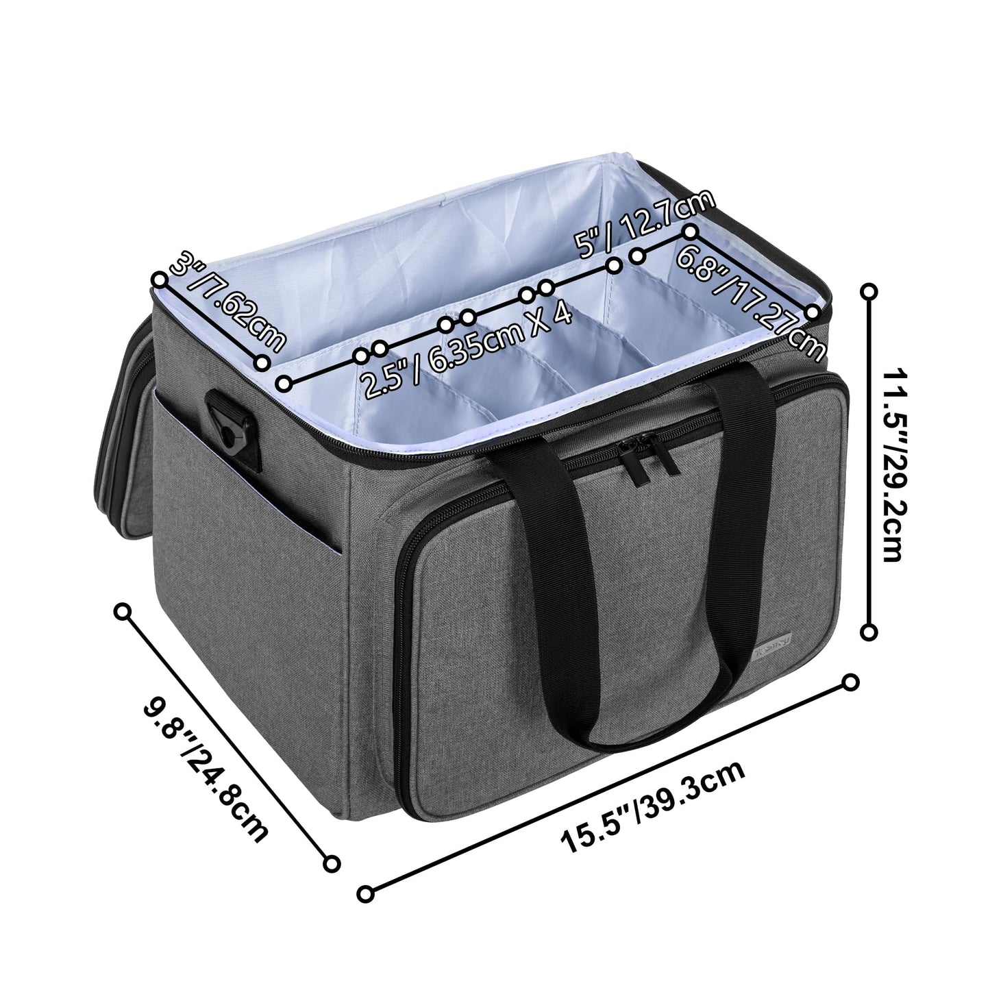Teamoy storage bag for yarn, suitable for carrying knitting/crochet yarn and accessories, with double lids (accessories not included), Gray.