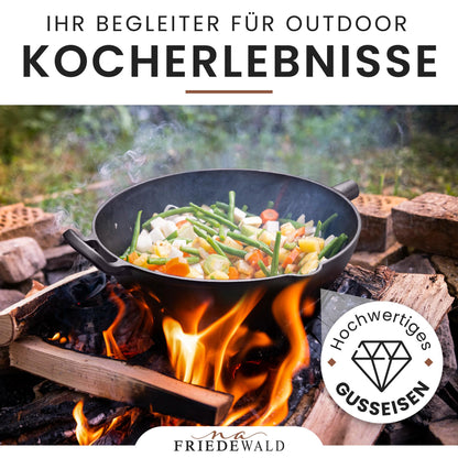 Friedewald® Cast Iron Wok with Lid - induction compatible - 33cm 5L / for 4-6 people - all cooktops - large grill & frying pan - non-stick coating - high rim - braising pan