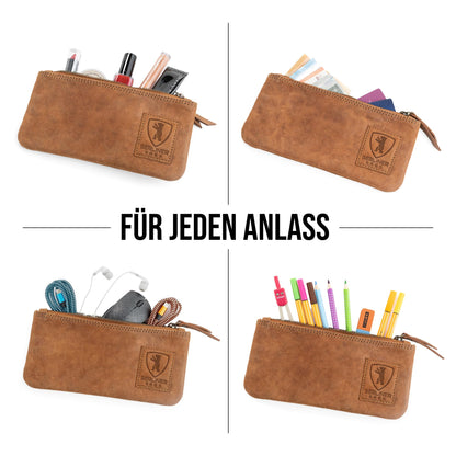 Berlin Bags Vintage leather pencil case with YKK zipper, durable pen pouch for pencils and accessories - Brown.
