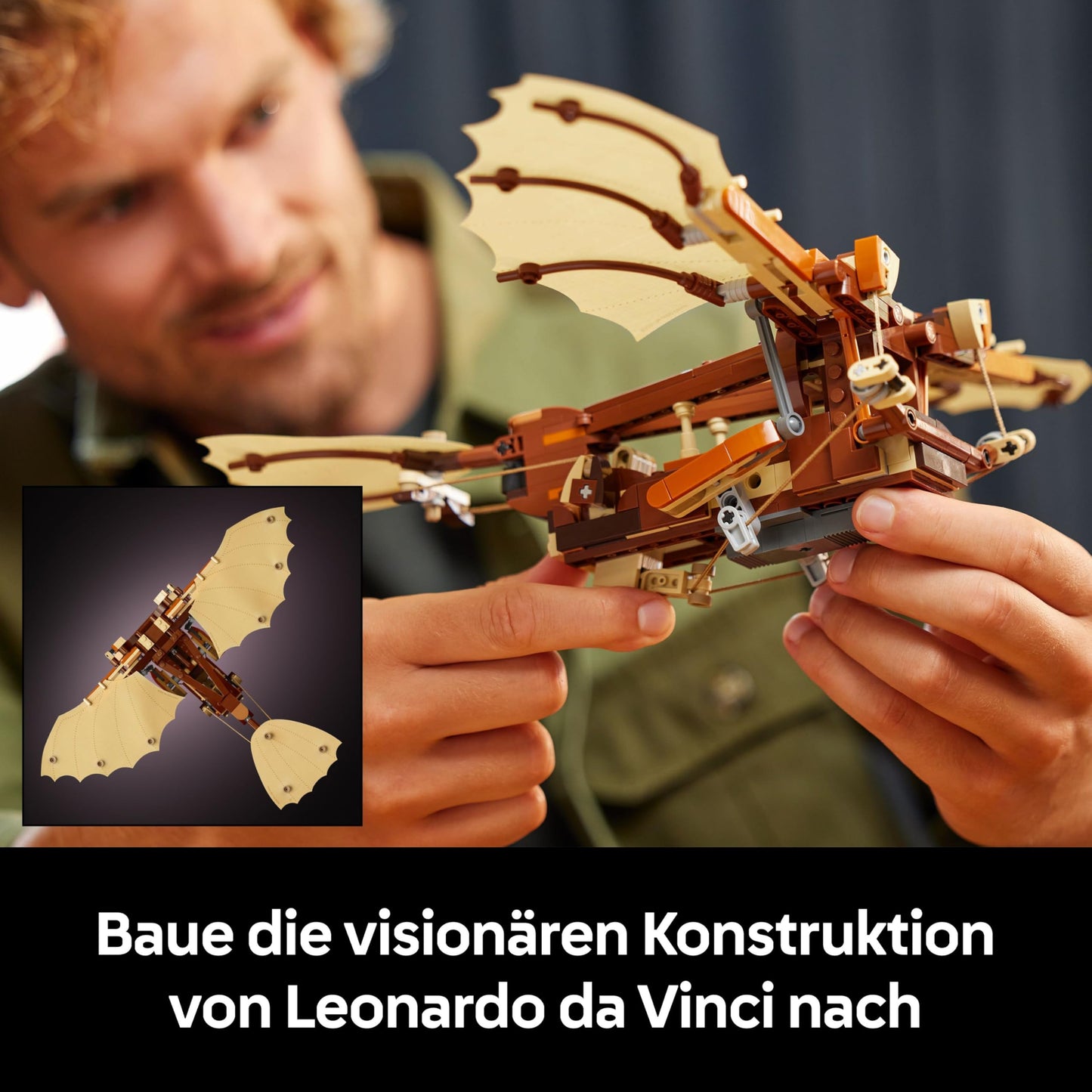 LEGO Icons Leonardo da Vinci's Flying Machine with Flapping Wings - Includes minifigure & stand - Adult building set - Home decor - Gift idea - 10363