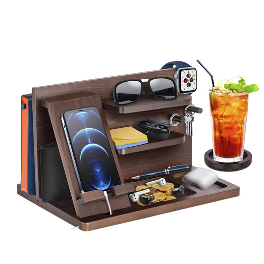 Gifts for men birthday wood phone docking station watches wallets nightstand organizer Christmas men's gift, birthday gifts for men or dad desk organizer wood