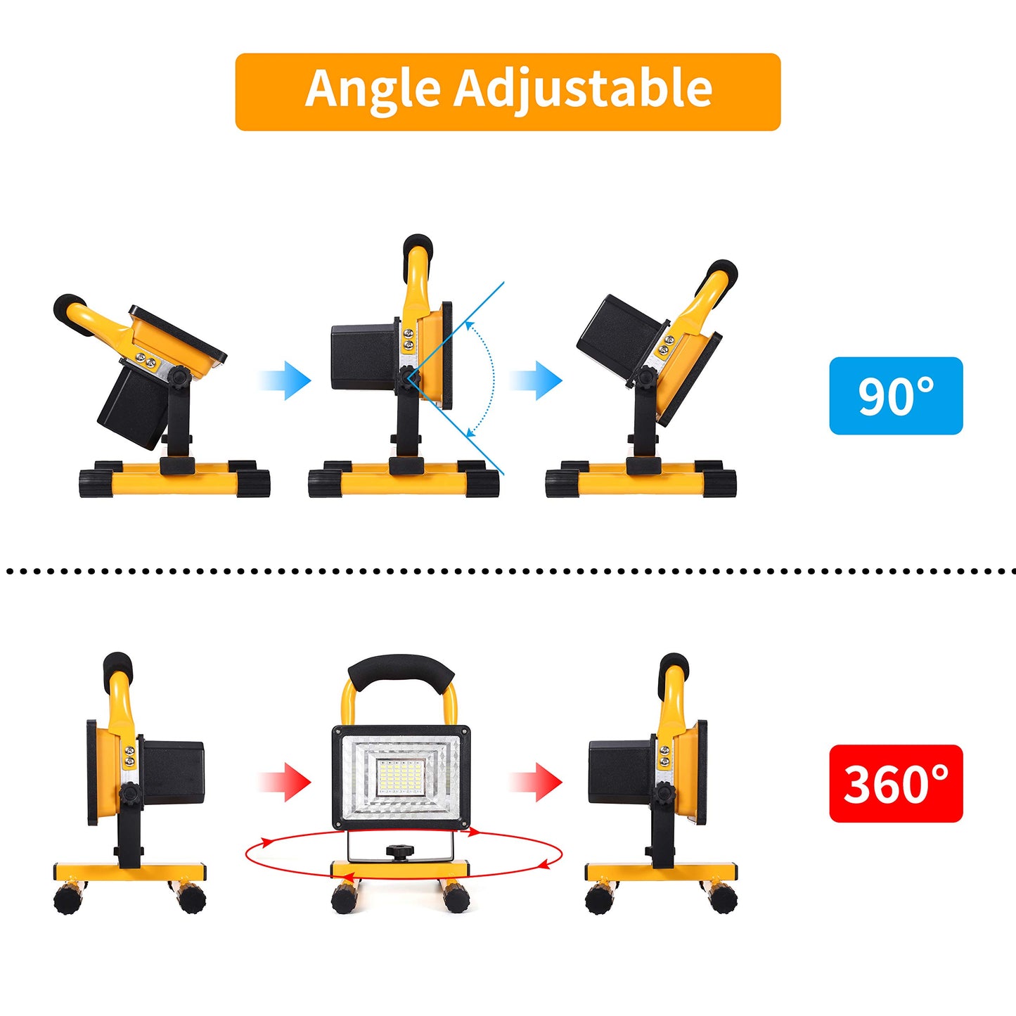 30W LED work light with battery, 48 LED portable floodlight with removable base, IP65 waterproof spotlight, 6000K daylight white for camping, fishing, research trip, car repair.