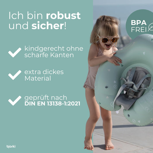 BJORKI® Baby Swim Ring - Stable & safe on the water - Adjustable swim ring from 6 months to 3 years - 40° swimming position for natural movements - Strong swim aid for babies