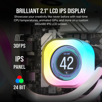 CORSAIR iCUE LINK H150i LCD Liquid CPU Cooler - 360mm AIO - QX120 RGB Fans - 2.1" IPS LCD Screen - Compatible with Intel LGA 1700, AMD AM5 - iCUE LINK System Hub Included - White