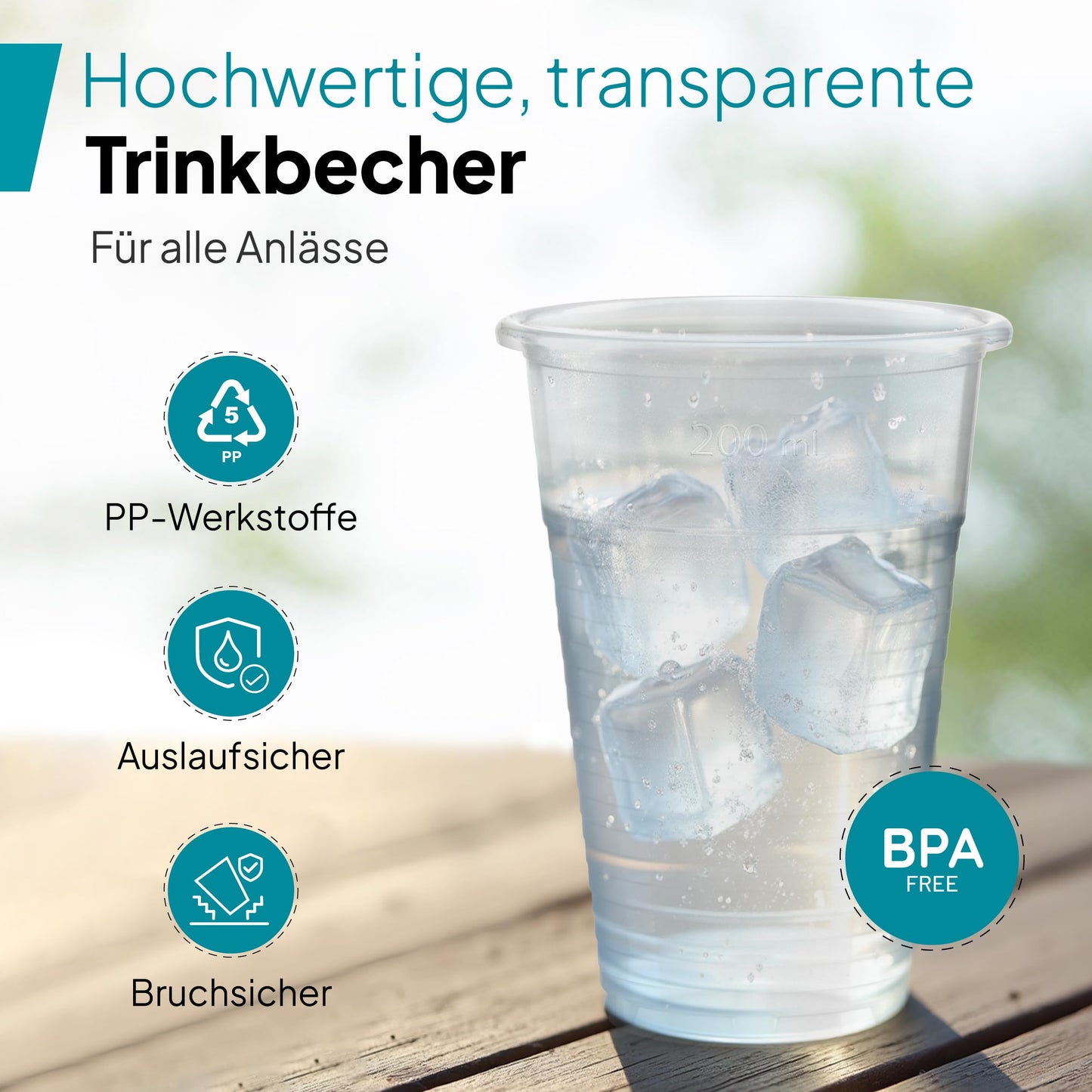 Commerline 100 Piece Plastic Cups 0.5L Drinking Cups, Plastic Transparent Cups, Party Cups, Plastic Cups, Water Cups Dispensing Cups