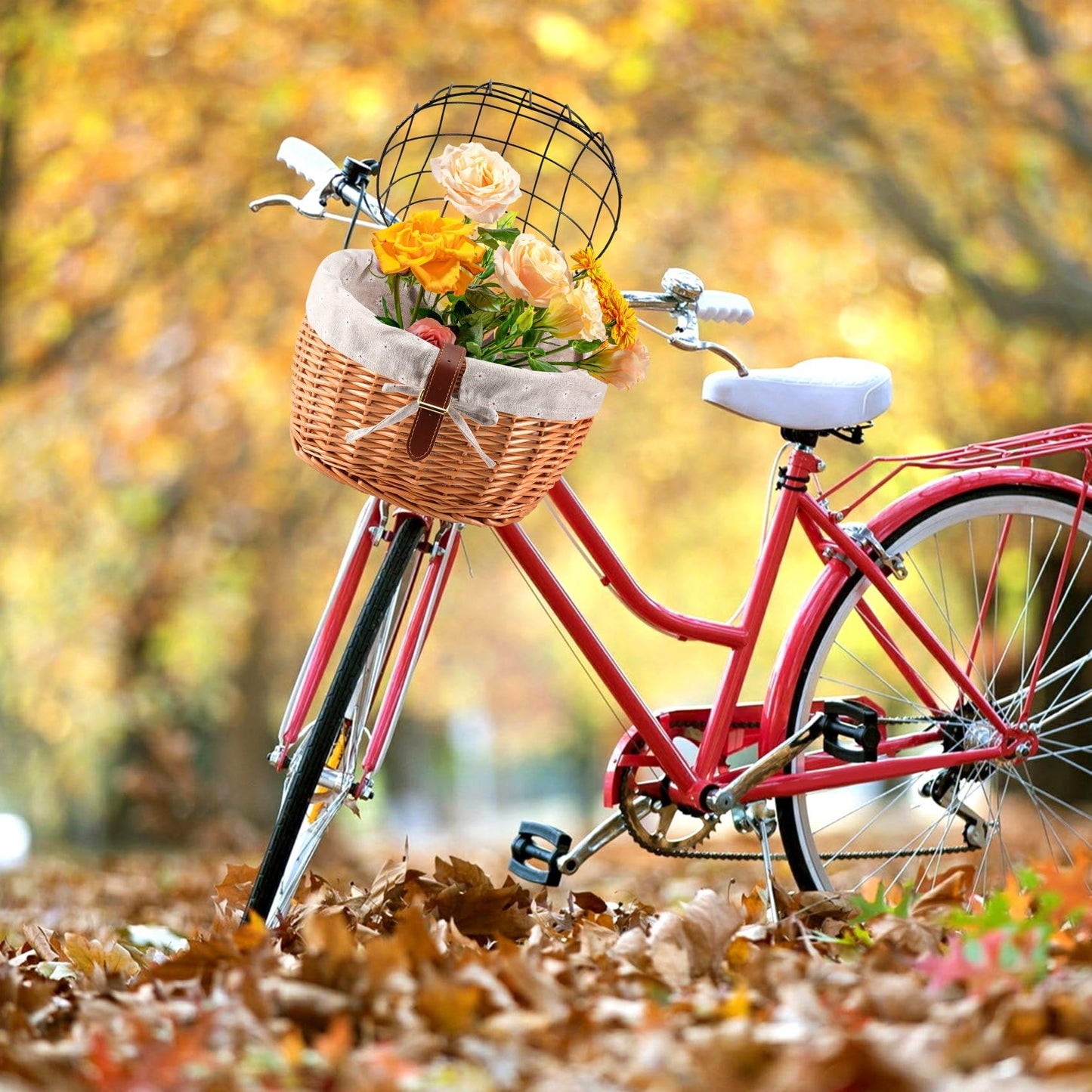 Nagoyuki cat dog bicycle front handlebar basket pet seat hand-woven wicker road bike basket pet cat dog carrier.