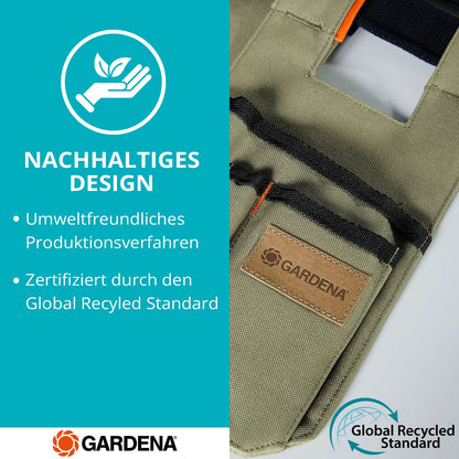 GARDENA Unisex garden belt for garden tools. Unisex tool belt for women & men. Garden bag made of recycled polyester. Adjustable size & water-resistant. For garden tools & phone.
