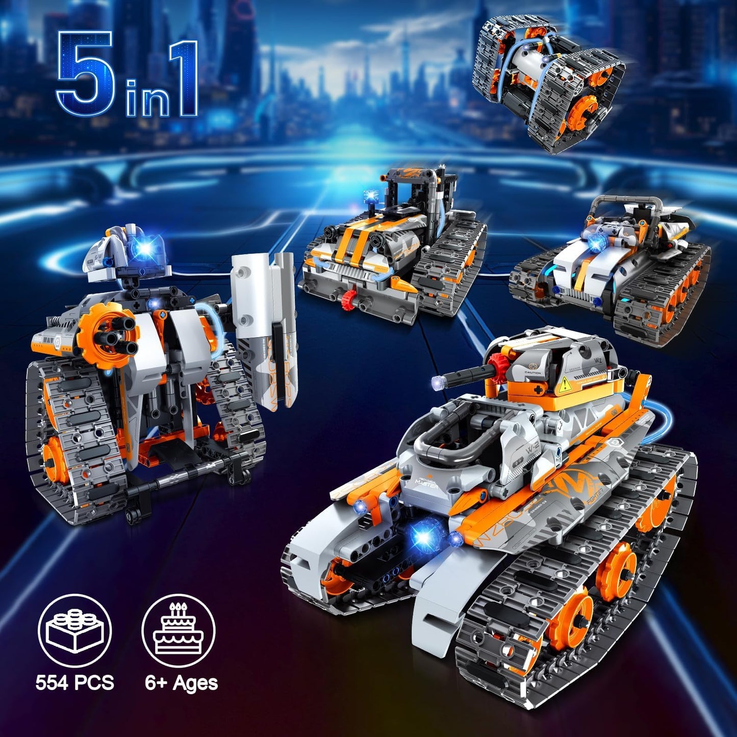 JOYTREKY Engineering Robot Kids Building Toy 5-in-1, App & Remote Control RC Technic Robot Toy, Programmable Technic Tank Car Toy, Gift for Kids Boys Girls 6-12+ Years