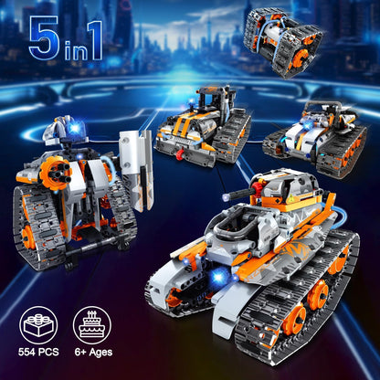 JOYTREKY Engineering Robot Kids Building Toy 5-in-1, App & Remote Control RC Technic Robot Toy, Programmable Technic Tank Car Toy, Gift for Kids Boys Girls 6-12+ Years