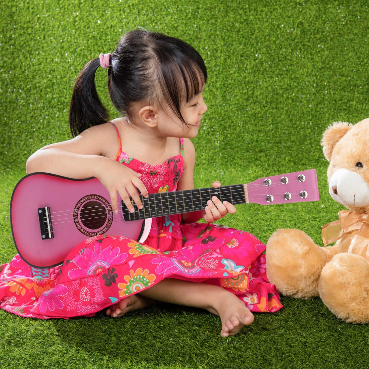jojofuny 23 Inch Kids Guitar 6-String Small Guitar Beginner Guitar Early Learning Folk Acoustic Guitar For Kids Children's Musical Instrument Ages 3+ (Pink)