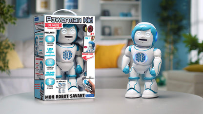 Lexibook Powerman Kid - educational robot, bilingual French/English, with remote control - programmable, dances, plays music, tells stories, 450+ quiz, records 4+.