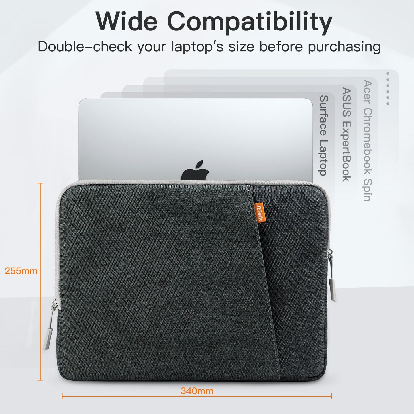 JETech Laptop Sleeve for 13.3-inch MacBook Air/Pro, 14-inch MacBook Pro 2021 M1, 13-13.6 inch Notebook, waterproof, shockproof, Bag with Pocket (Dark Gray)