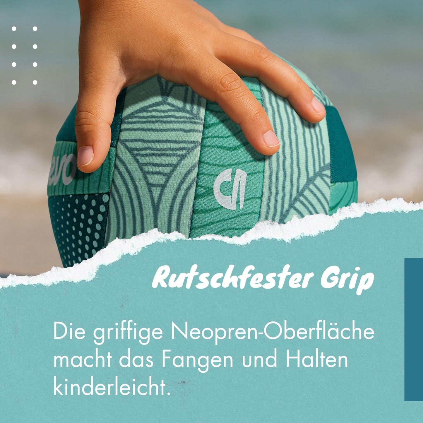 Momevo Beachbuddy Neoprene Water Ball - Soft Kids' Ball Size 2 (Ø15cm) - Small Children's Soccer Ball for Ages 1 and Up for Outdoor Use (Jungle, Set with Ball Pump)