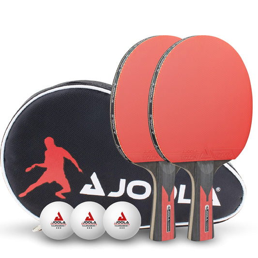JOOLA Table Tennis Set Duo Carbon 2 Table Tennis Racquets + 3 Table Tennis Balls + Table Tennis Cover & Table Tennis Balls Tournament Selected 40+mm Diameter