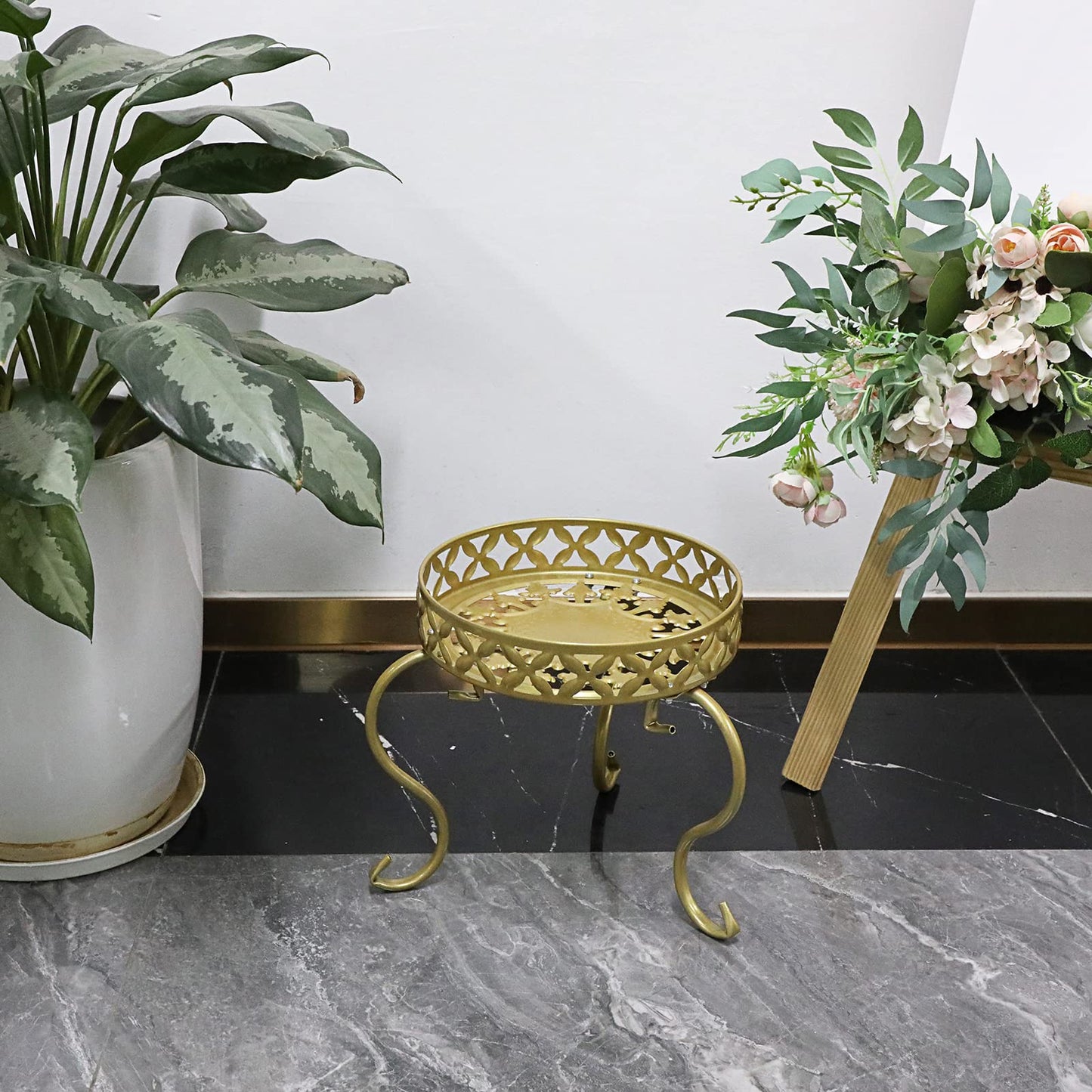 SUMTree Plant Stand Golden Plant Stool Flower Stand Flower Stool Flower Pot Holder Flower Stairs Garden Shelf Plant Shelf Decoration Balconies Courtyards Garden (Round)