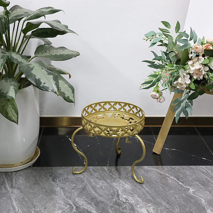 SUMTree Plant Stand Golden Plant Stool Flower Stand Flower Stool Flower Pot Holder Flower Stairs Garden Shelf Plant Shelf Decoration Balconies Courtyards Garden (Round)